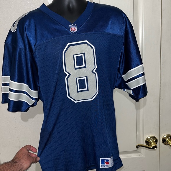 Troy Aikman Dallas Cowboys NFL Russell Athletic Vintage Jersey Blue Silver - Picture 2 of 11